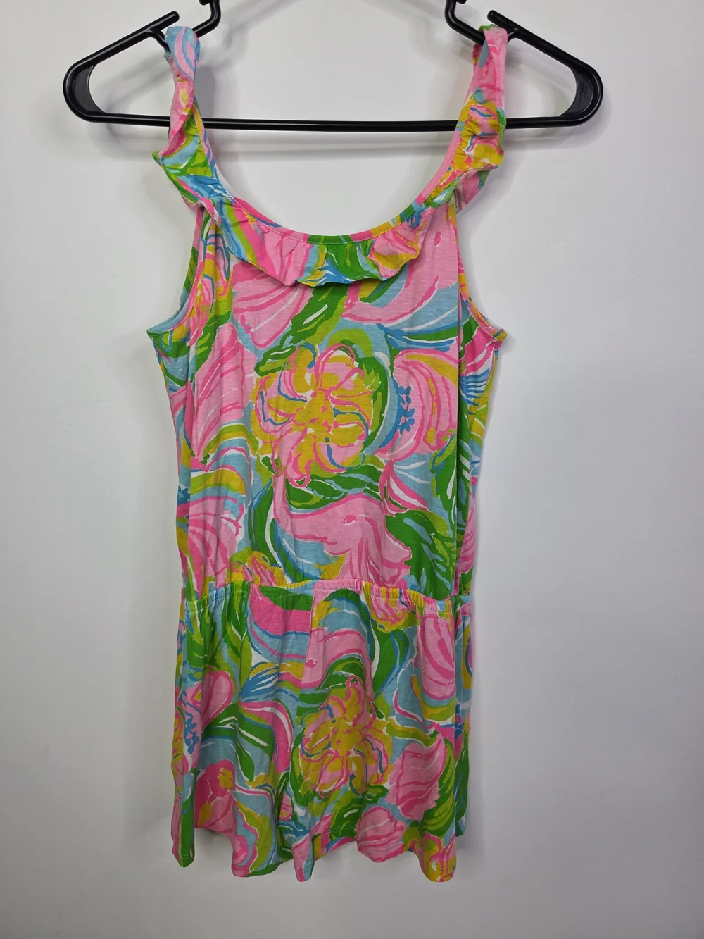 Lilly Pulitzer GIRLS Cotton Floral Abstract Ruffle Romper, Size 12-14